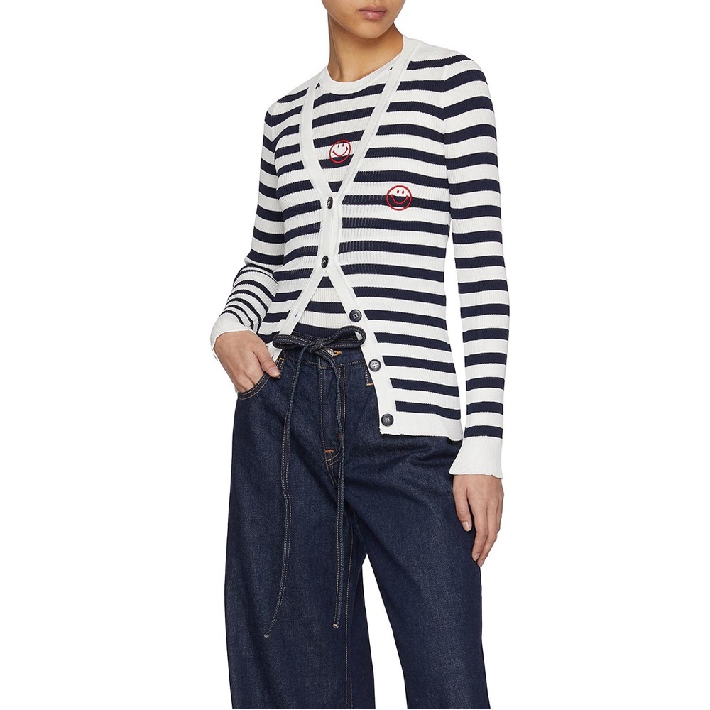 NWT Joshua Sanders Smiley Round Smile Striped Cardigan Sweater